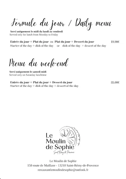 menu 1 of Le Moulin De Sophie