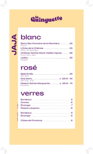 menu 2 of La Guinguette du Coq