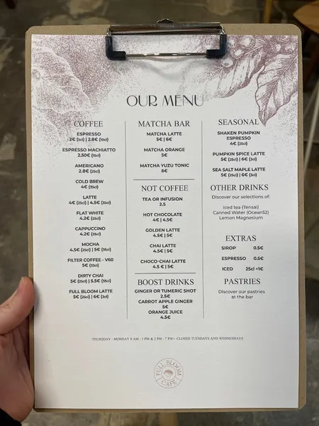 menu 1 of Full Bloom Café