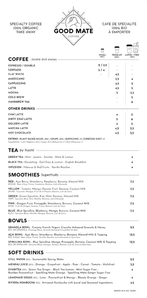 menu 0 of Good Mate Coffee