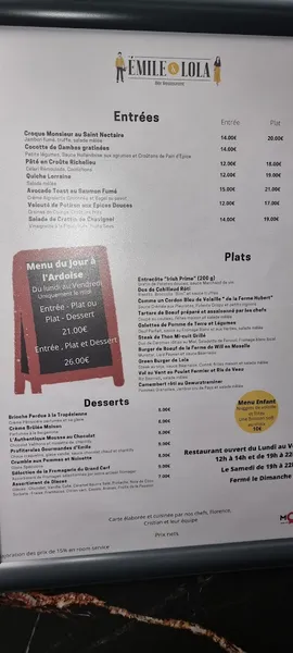 menu 0 of Émile & Lola