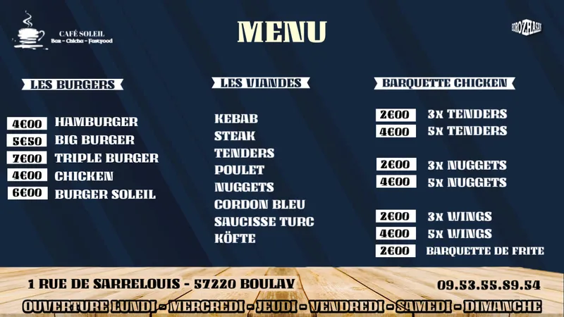 menu 0 of Café - Burger Soleil