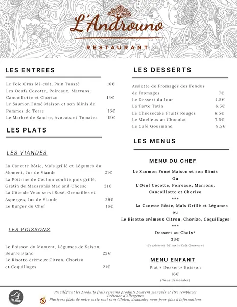menu 0 of L'Androuno