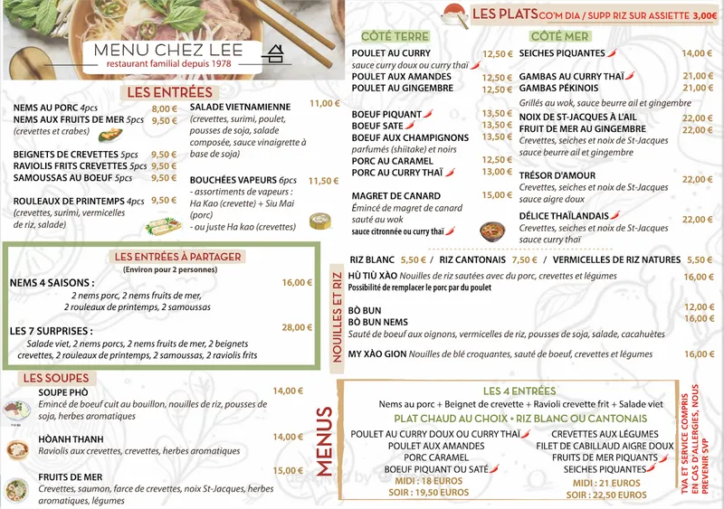 menu 0 of Restaurant Chez Lee DRAGUIGNAN