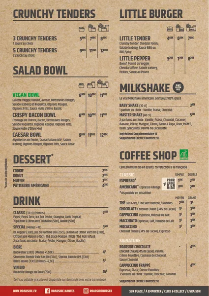 menu 0 of Roadside | Burger Restaurant Nantes