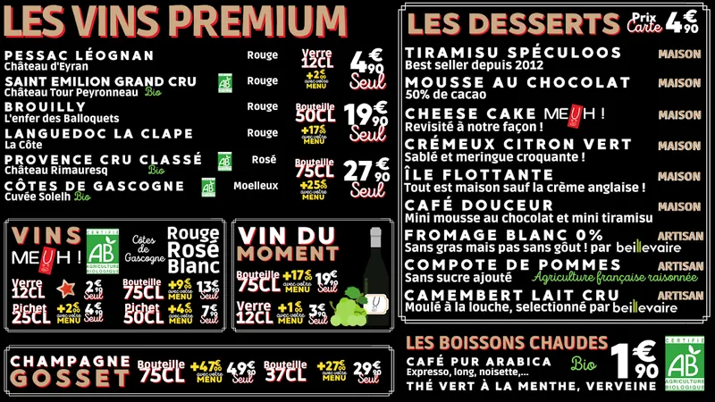 menu 2 of MEUH ! Restaurant Mérignac