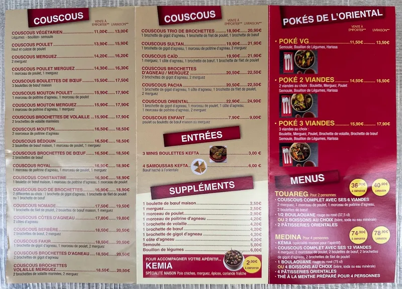 menu 0 of L'Oriental Couscous - CAEN