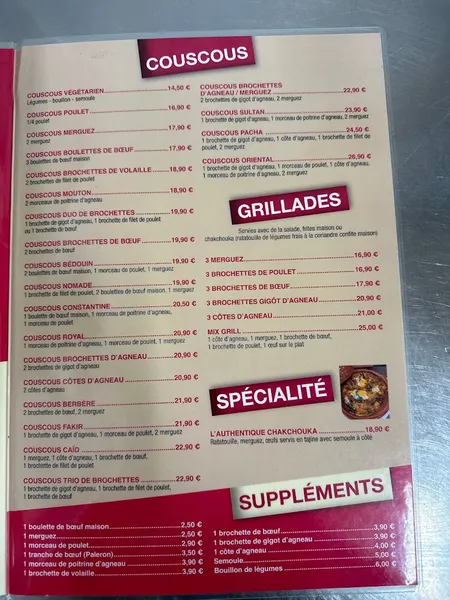 menu 2 of L'Oriental Couscous - CAEN