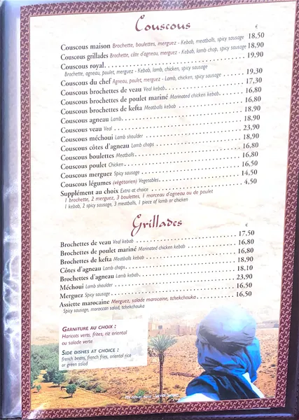 menu 0 of Au Soleil Du Maroc