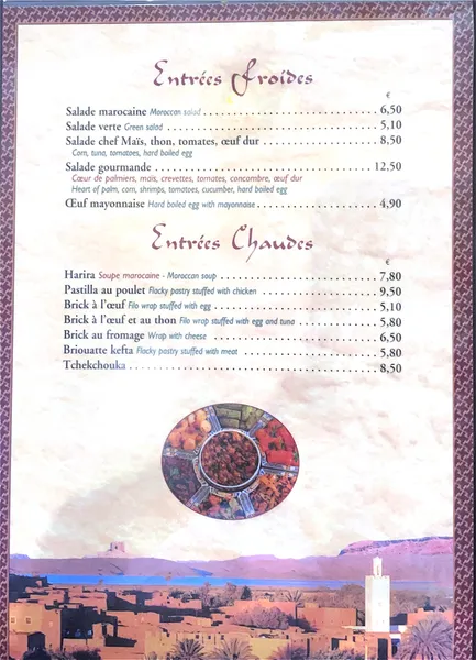 menu 1 of Au Soleil Du Maroc
