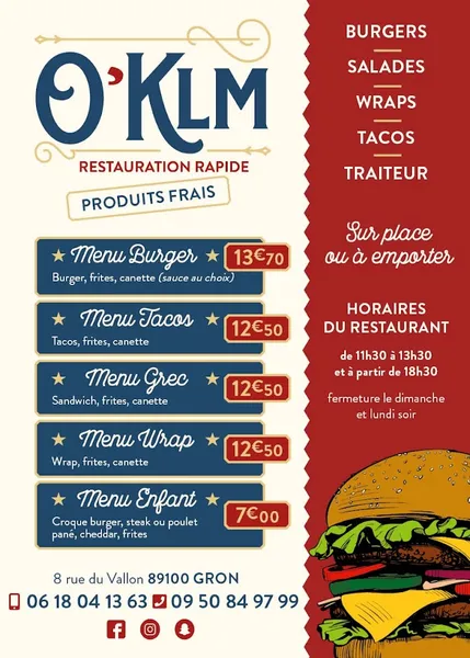 menu 1 of O'KLM | Restaurant Gron | Fast Food
