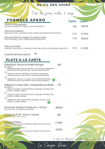 menu 0 of Le Carpe Diem