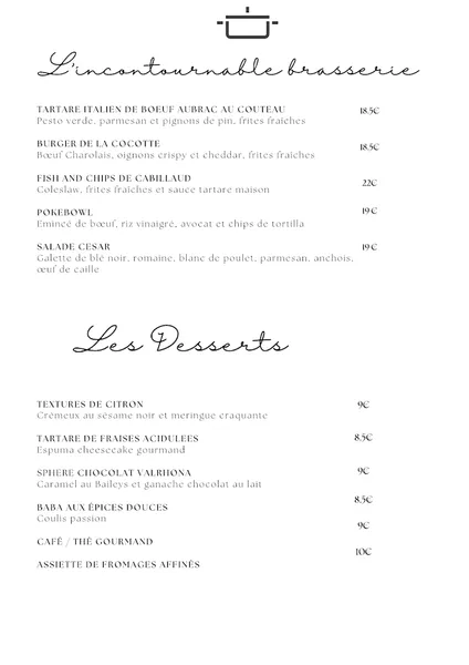 menu 0 of La Cocotte d'Isidore Rennes