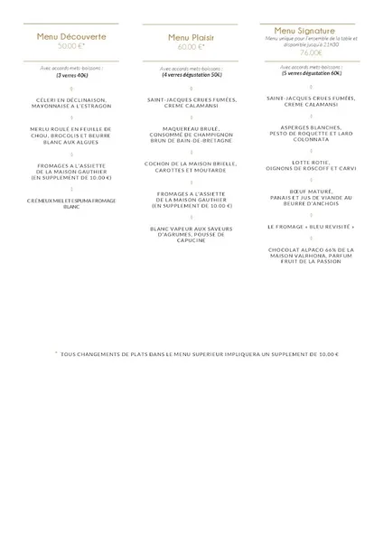 menu 0 of La table de Balthazar