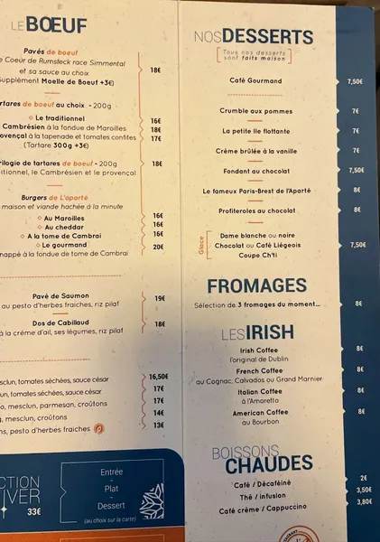 menu 1 of L'Aparté