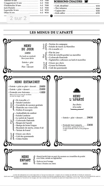 menu 2 of L'Aparté