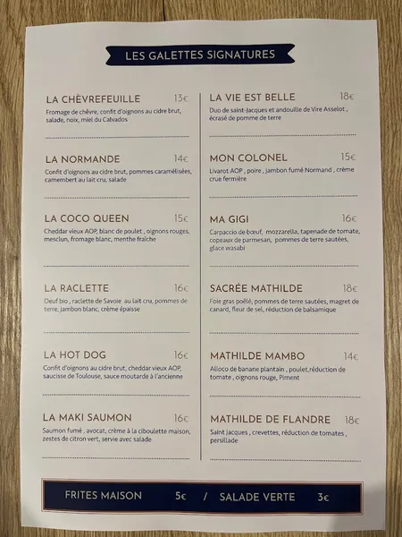 menu 0 of Sacrée Mathilde