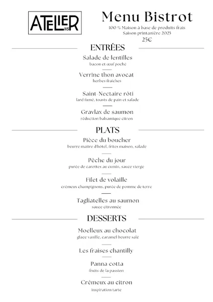 menu 0 of L'Atelier 115