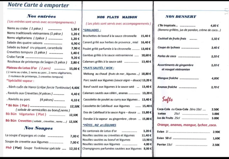 menu 0 of Le Lotus D'or