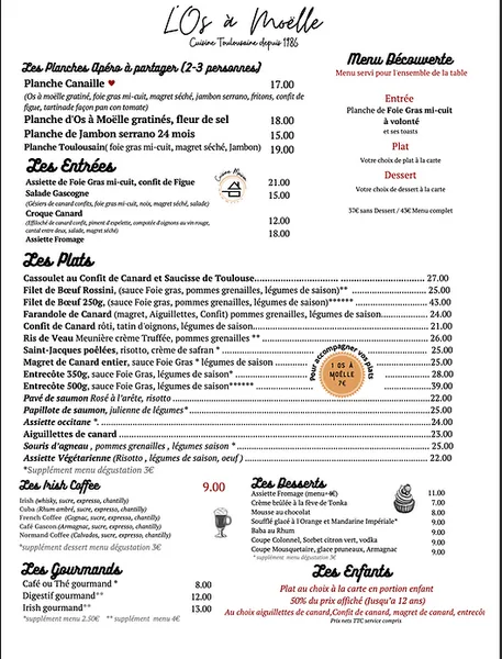 menu 0 of L'Os à Moëlle Toulouse