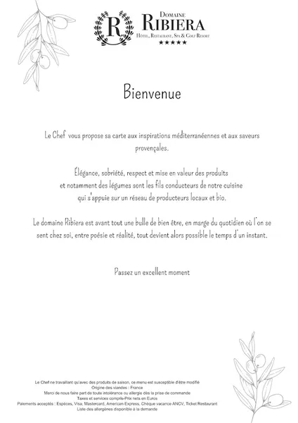 menu 0 of Restaurant Le Ribiera