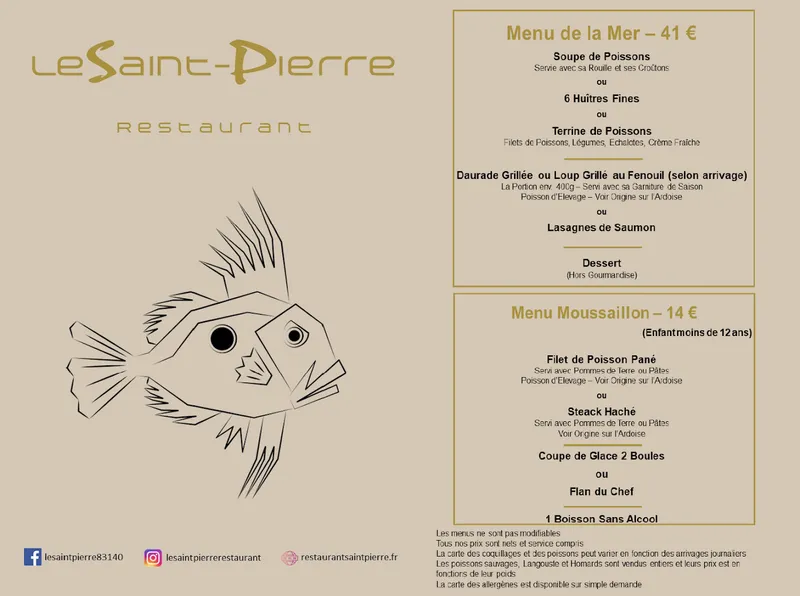 menu 1 of Le Saint Pierre