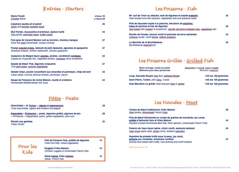 menu 0 of La Bouillabaisse Plage