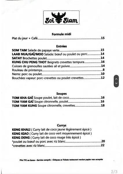 menu 1 of Soï Siam