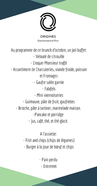 menu 0 of Origines: gastronomie et vins