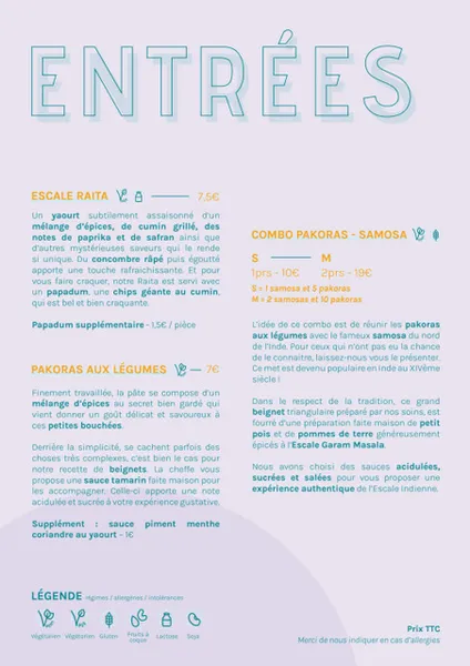 menu 1 of L'Escale Indienne