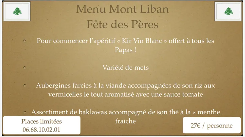 menu 1 of Mont Liban Mandelieu