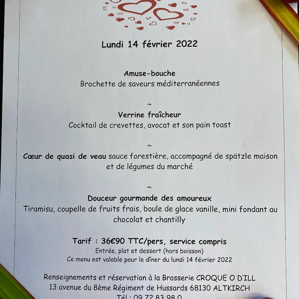 menu 1 of Restaurant Brasserie Croque O D'ill