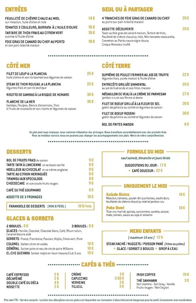 menu 0 of Bistro Frégate | Restaurant Traditionnel Méditerranéen