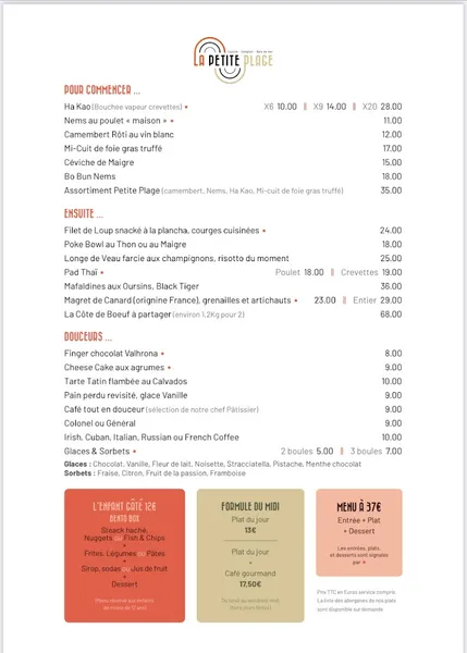 menu 0 of La Petite Plage