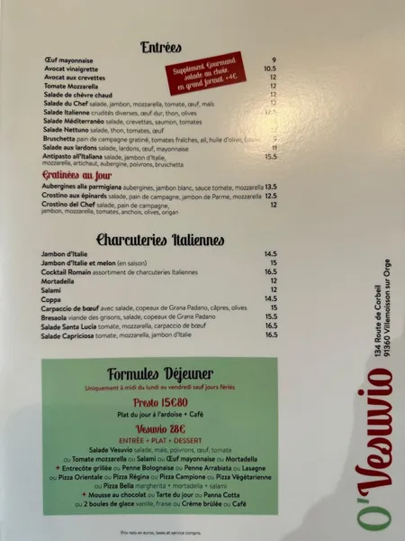menu 1 of O'Vesuvio | Pizzas au feu de bois à Emporter
