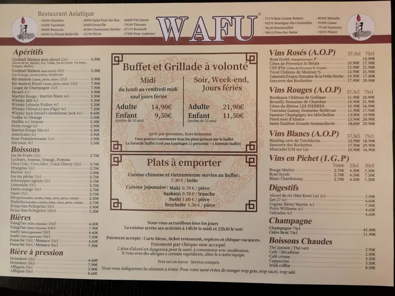 menu 1 of WAFU Restaurant