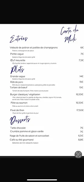 menu 0 of restaurant la vague gourmande