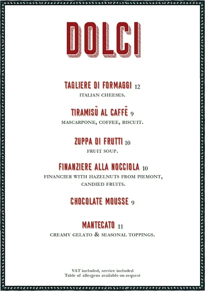 menu 1 of Villa Tredici