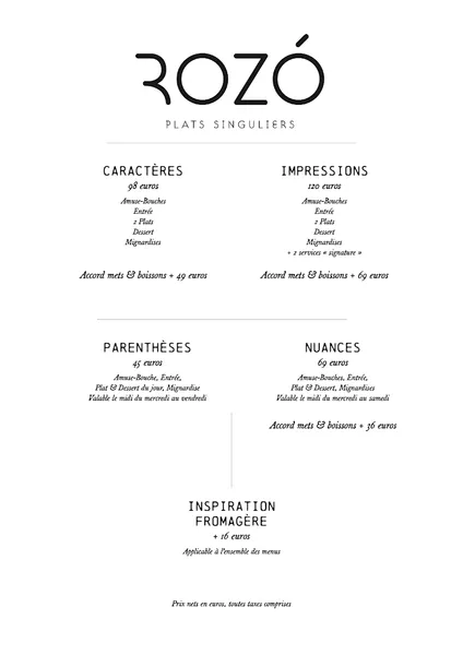 menu 0 of ROZO