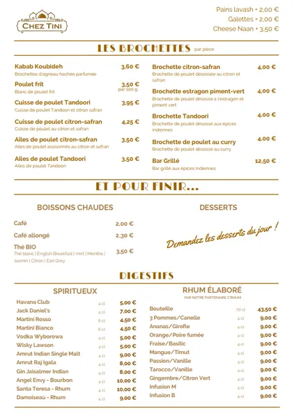 menu 2 of Chez Tini