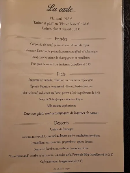 menu 0 of La Casinière