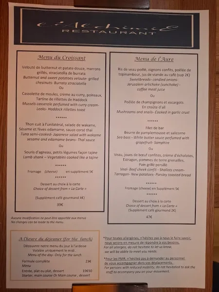 menu 1 of L'Alchimie