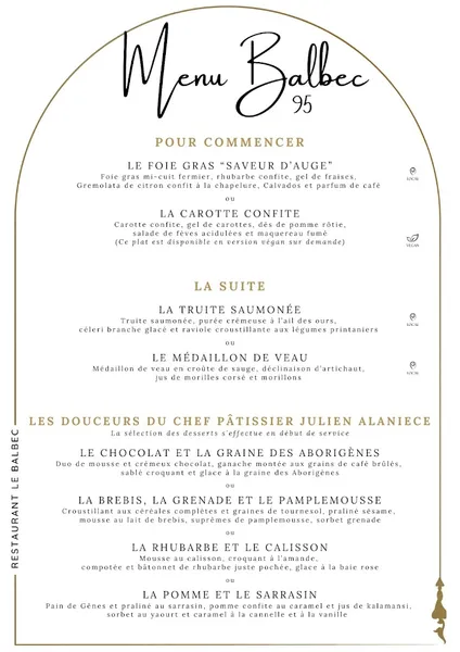 menu 0 of LE BALBEC