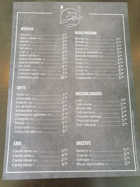 menu 0 of Aux buffets de JO'S