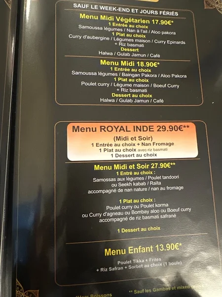 menu 1 of Royal Inde