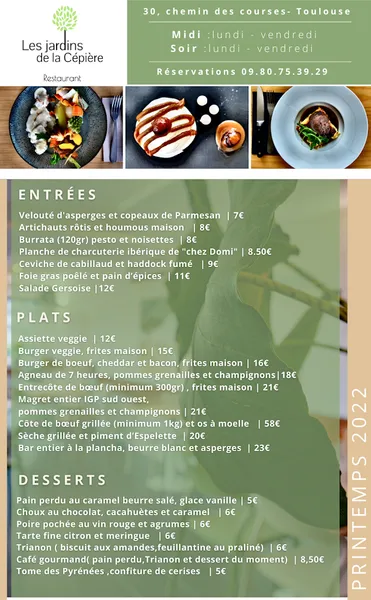 menu 0 of Les Jardins de la Cépière - Restaurant Terrasse