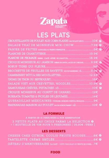 menu 0 of ZAPATA TOULOUSE