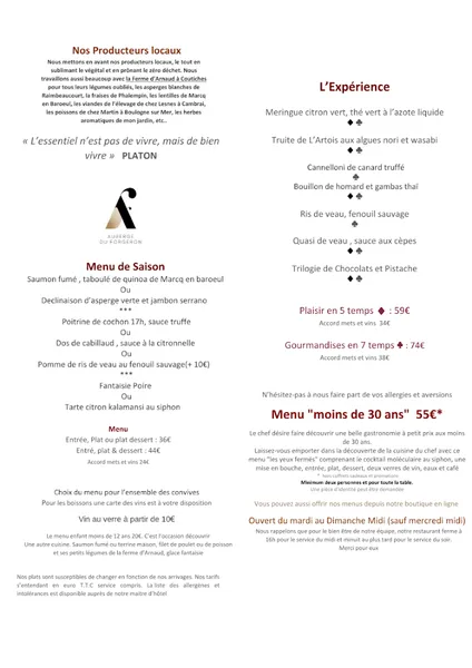 menu 1 of Auberge Du Forgeron - Restaurant gastronomique