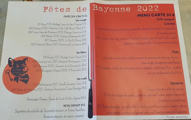 menu 0 of La Table Sébastien Gravé