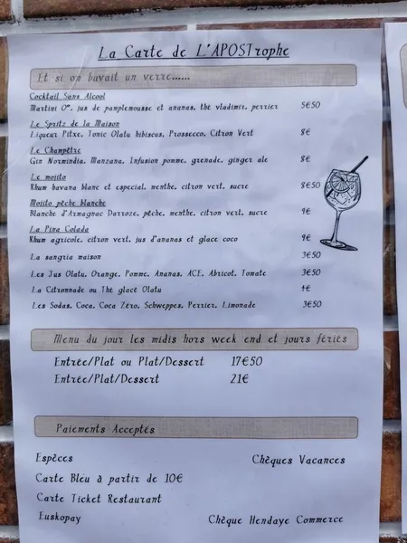 menu 0 of L'APOSTrophe Cuisine et Comptoir | Restaurant Hendaye